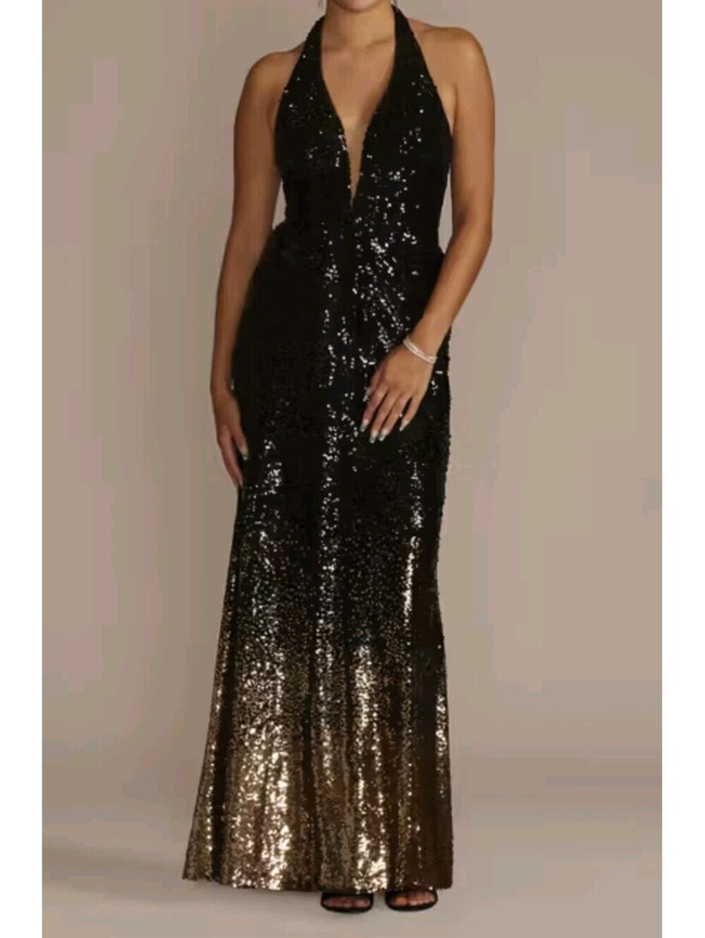 Galina Signature Ombre Sequin Halter Gown Dress Plunge Sheath 22 Plus Size EUC